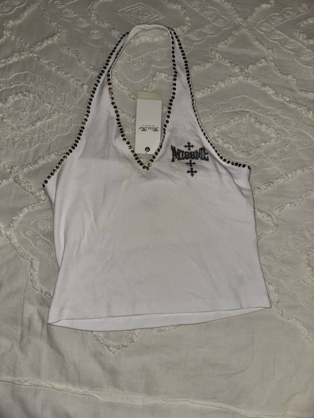 Miss Me White Halter Camisole with Stud Accents